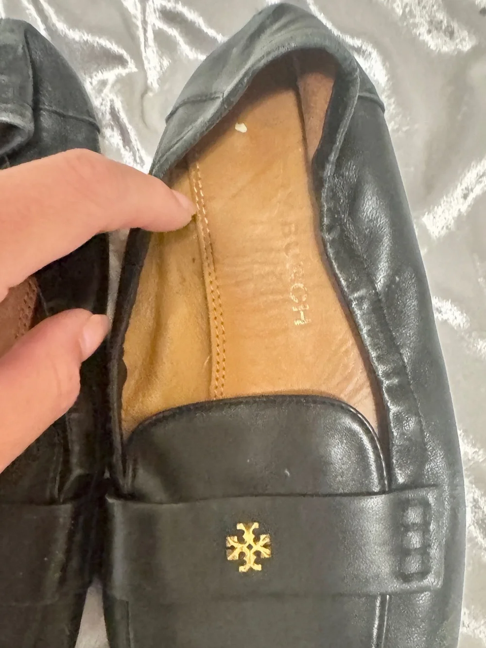 Tory Burch Black Leather Penny Ballet Loafers